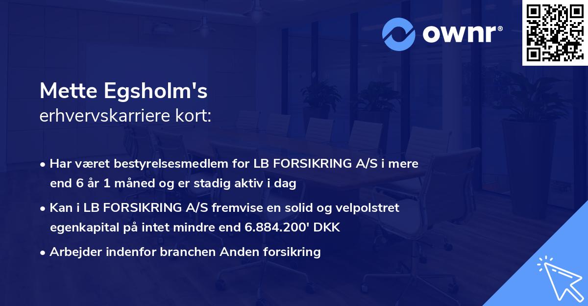 Mette Egsholm's erhvervskarriere kort