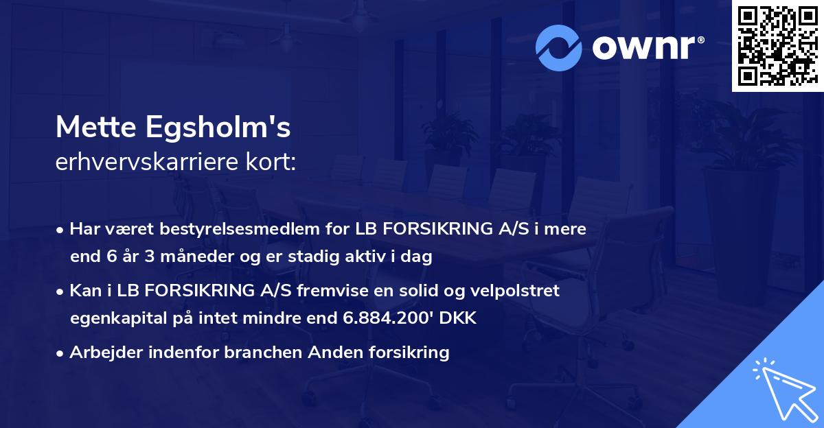 Mette Egsholm's erhvervskarriere kort