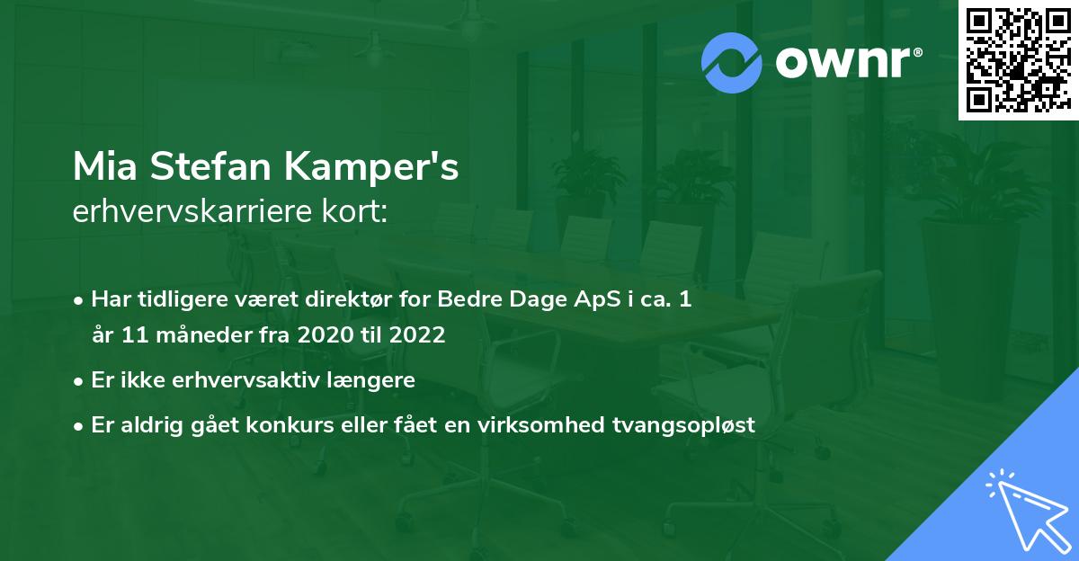 Mia Stefan Kamper's erhvervskarriere kort