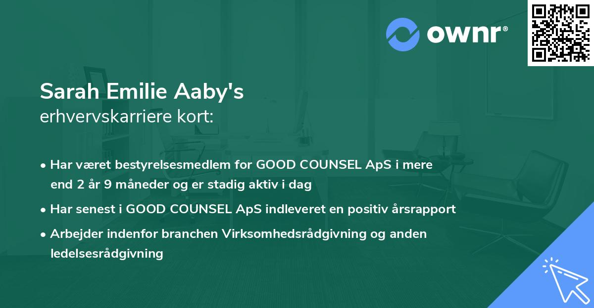 Sarah Emilie Aaby's erhvervskarriere kort