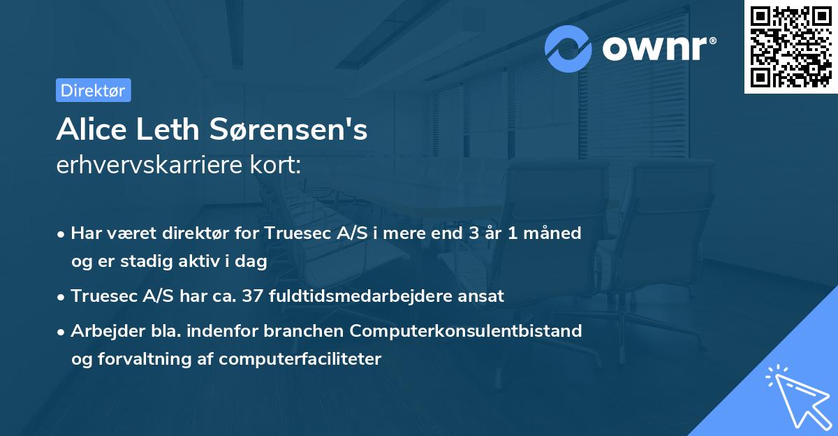 Alice Leth Sørensen's erhvervskarriere kort