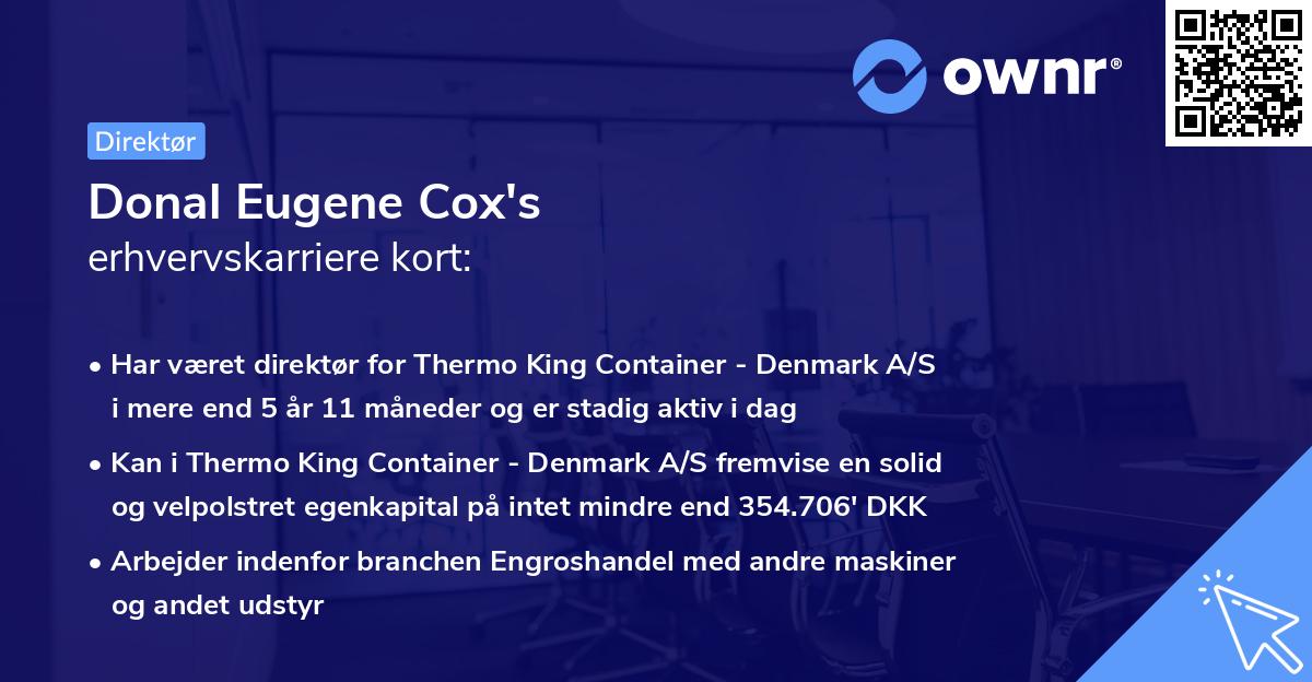 Donal Eugene Cox's erhvervskarriere kort