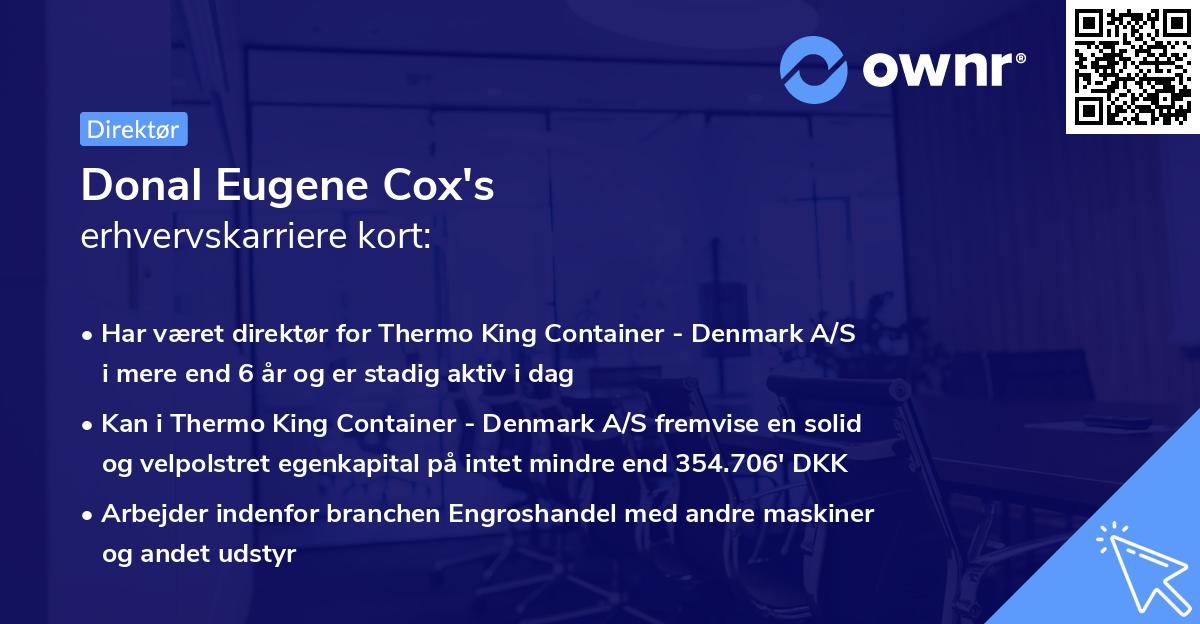 Donal Eugene Cox's erhvervskarriere kort