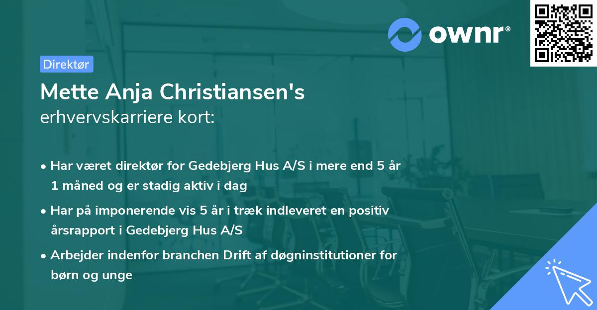 Mette Anja Christiansen's erhvervskarriere kort