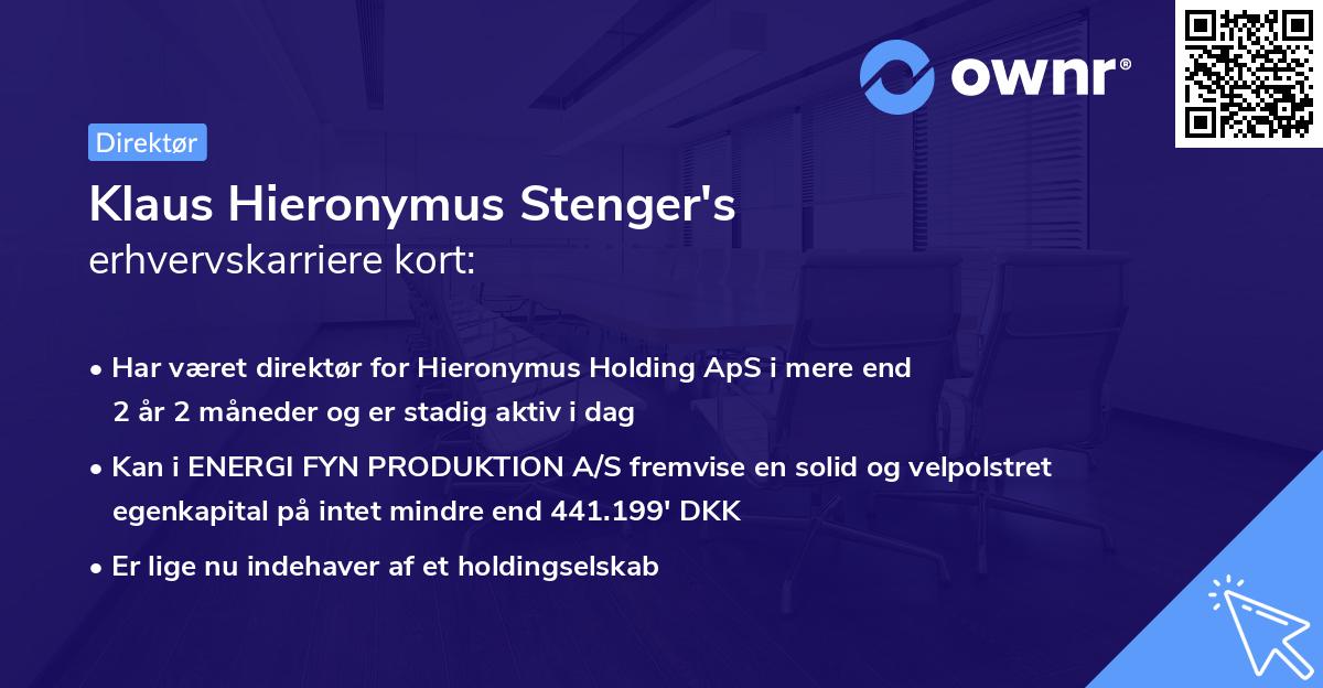 Klaus Hieronymus Stenger's erhvervskarriere kort