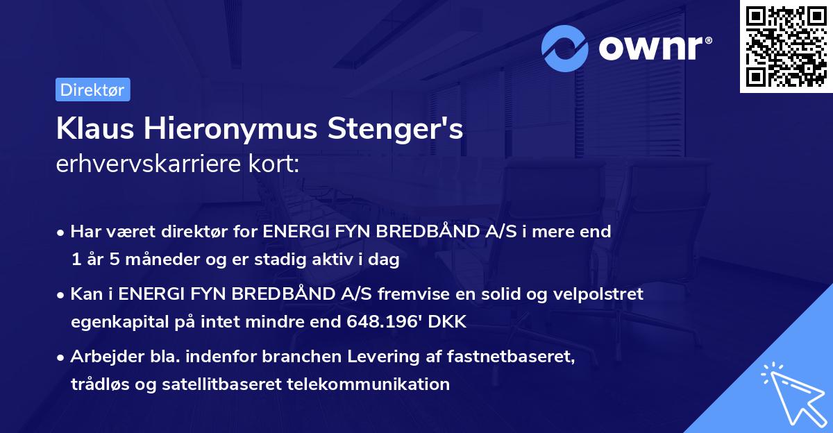 Klaus Hieronymus Stenger's erhvervskarriere kort