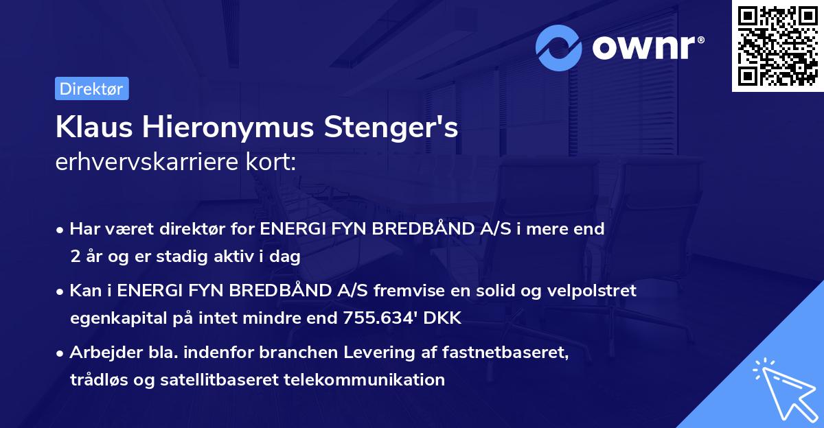 Klaus Hieronymus Stenger's erhvervskarriere kort