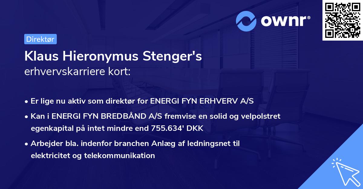 Klaus Hieronymus Stenger's erhvervskarriere kort