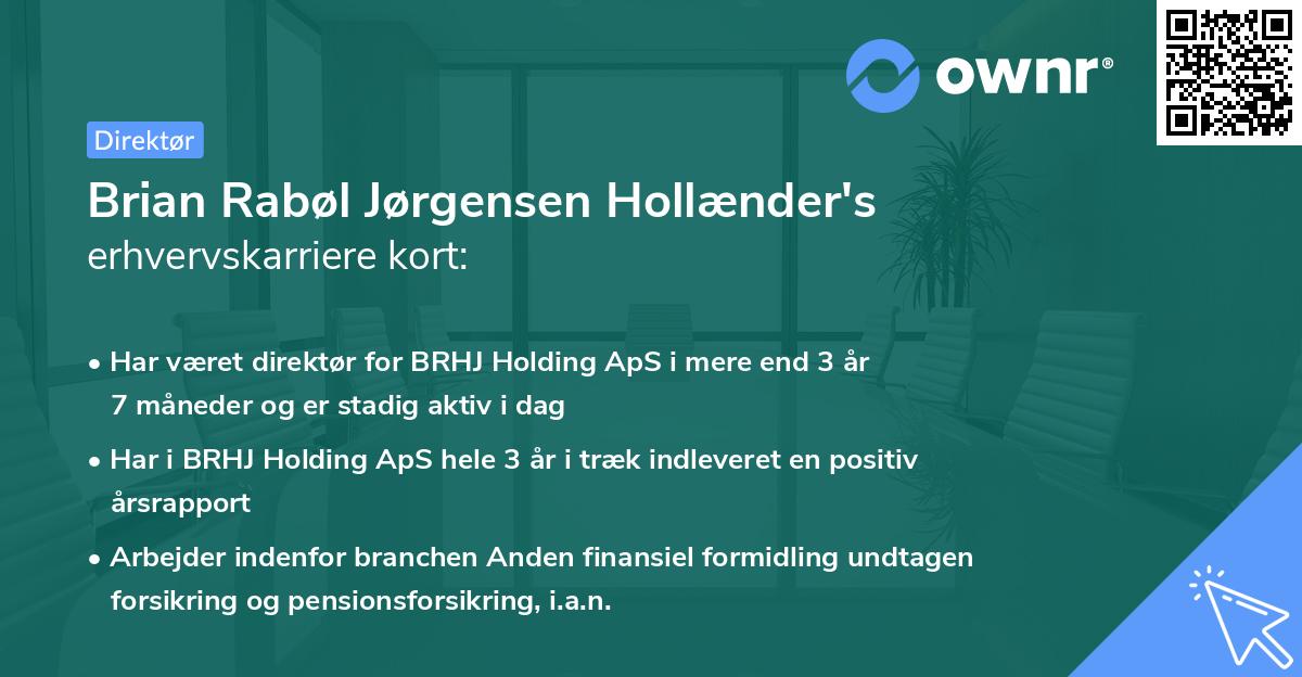 Brian Rabøl Jørgensen Hollænder's erhvervskarriere kort
