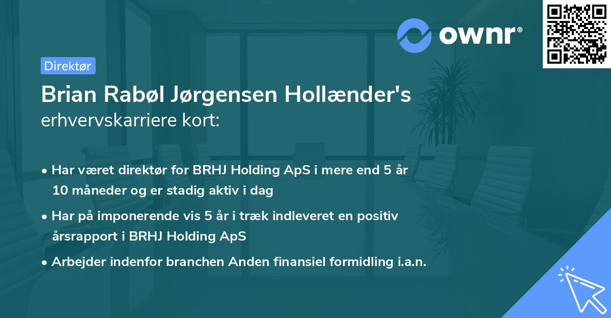 Brian Rabøl Jørgensen Hollænder's erhvervskarriere kort