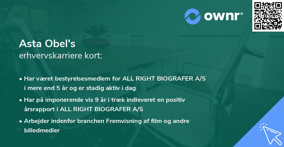 Asta Obel's erhvervskarriere kort