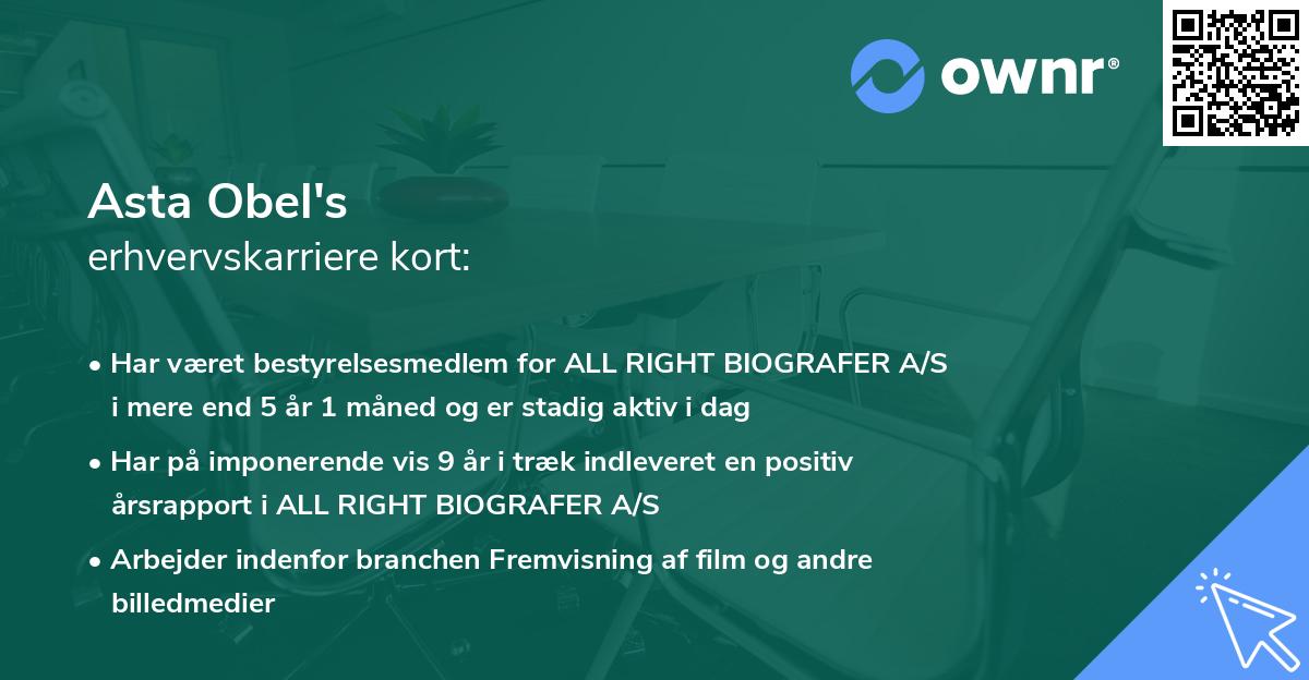 Asta Obel's erhvervskarriere kort
