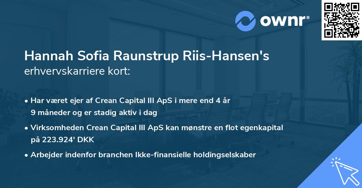 Hannah Sofia Raunstrup Riis-Hansen's erhvervskarriere kort