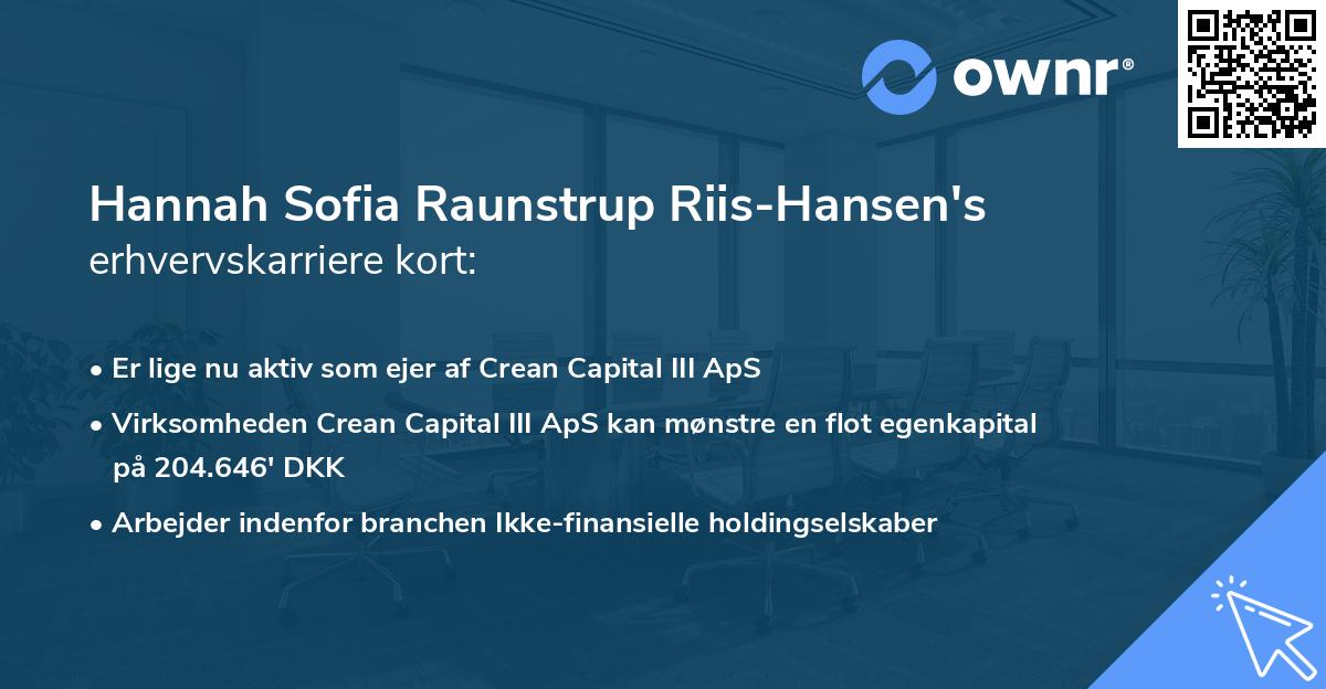 Hannah Sofia Raunstrup Riis-Hansen's erhvervskarriere kort