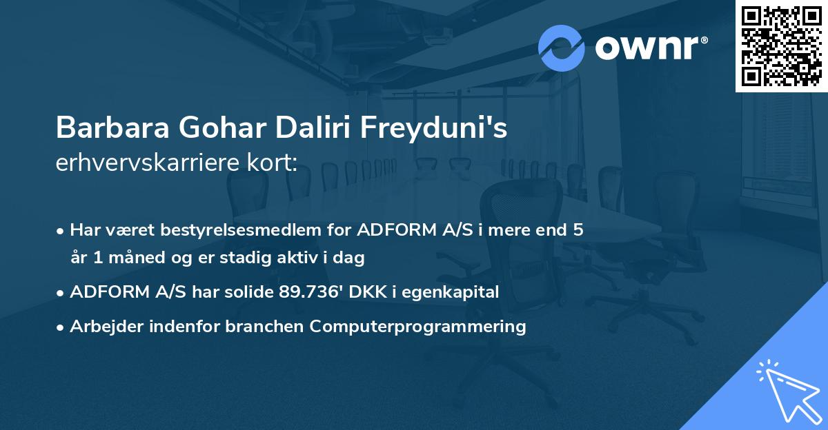 Barbara Gohar Daliri Freyduni's erhvervskarriere kort