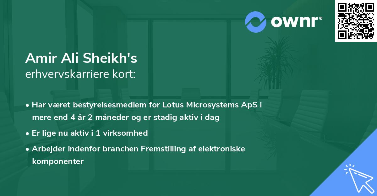 Amir Ali Sheikh's erhvervskarriere kort