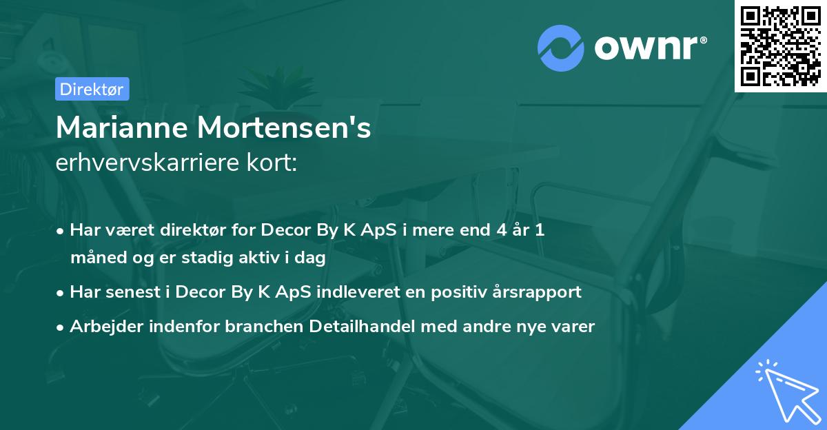 Marianne Mortensen's erhvervskarriere kort