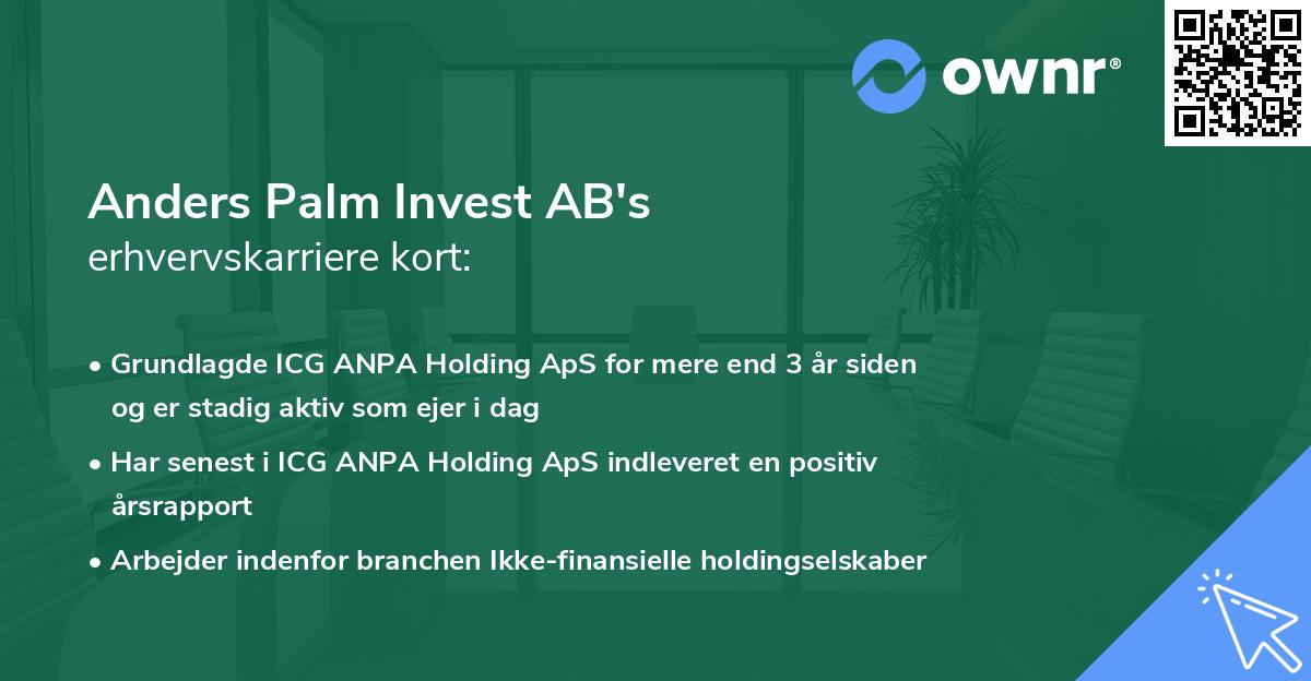 Anders Palm Invest AB's erhvervskarriere kort