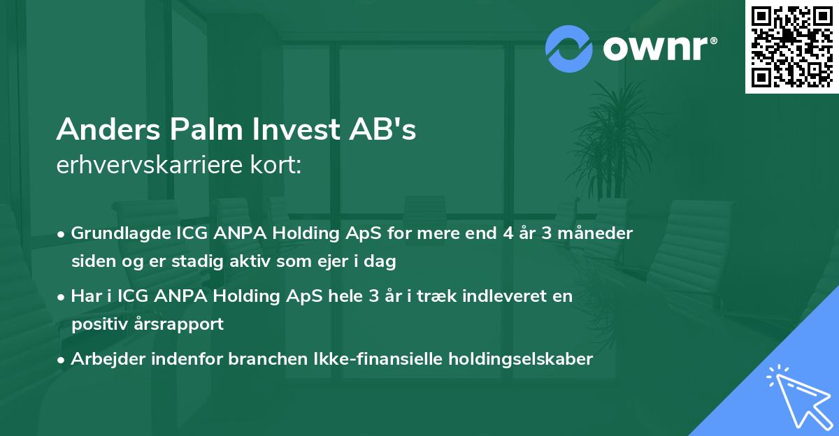 Anders Palm Invest AB's erhvervskarriere kort