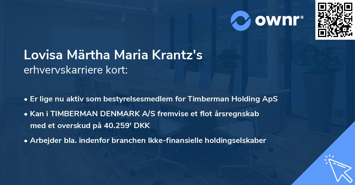 Lovisa Märtha Maria Krantz's erhvervskarriere kort