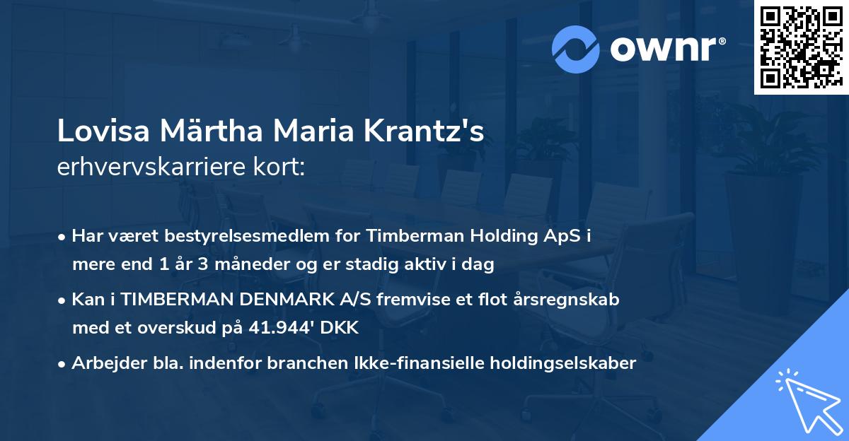 Lovisa Märtha Maria Krantz's erhvervskarriere kort