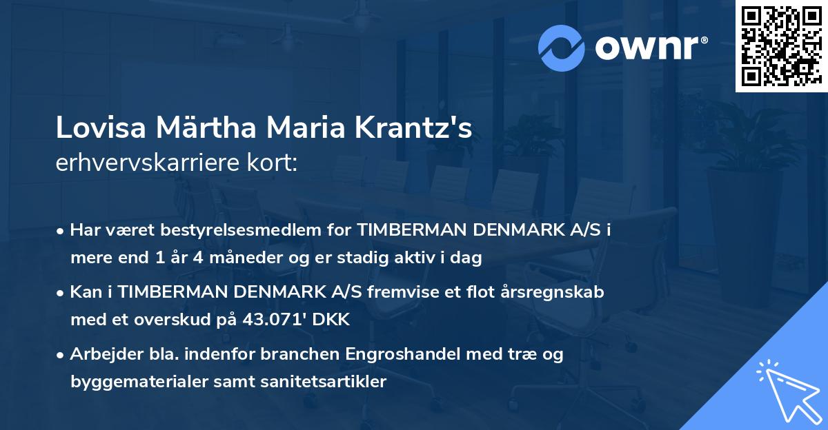 Lovisa Märtha Maria Krantz's erhvervskarriere kort