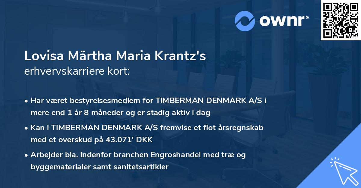 Lovisa Märtha Maria Krantz's erhvervskarriere kort