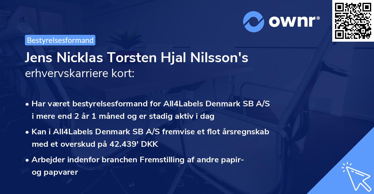 Jens Nicklas Torsten Hjal Nilsson's erhvervskarriere kort