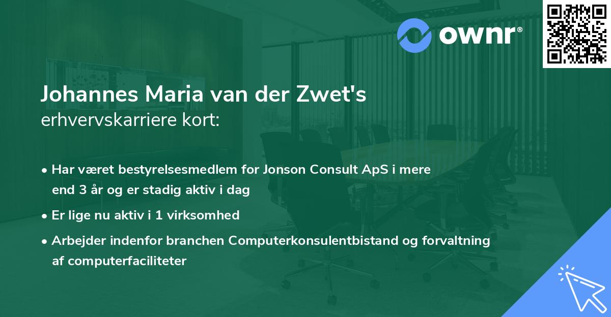 Johannes Maria van der Zwet's erhvervskarriere kort