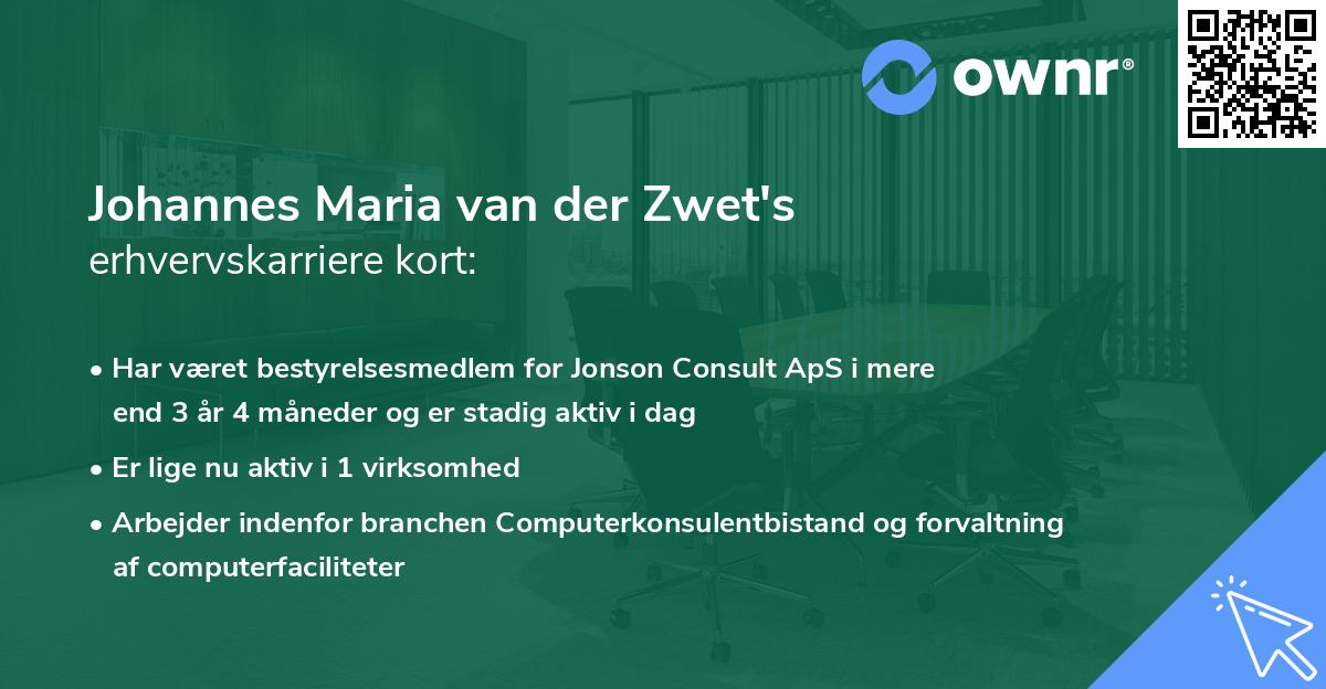 Johannes Maria van der Zwet's erhvervskarriere kort