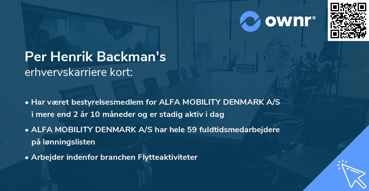 Per Henrik Backman's erhvervskarriere kort