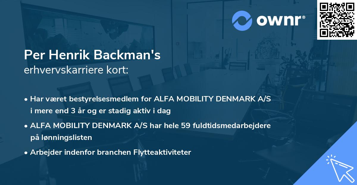 Per Henrik Backman's erhvervskarriere kort