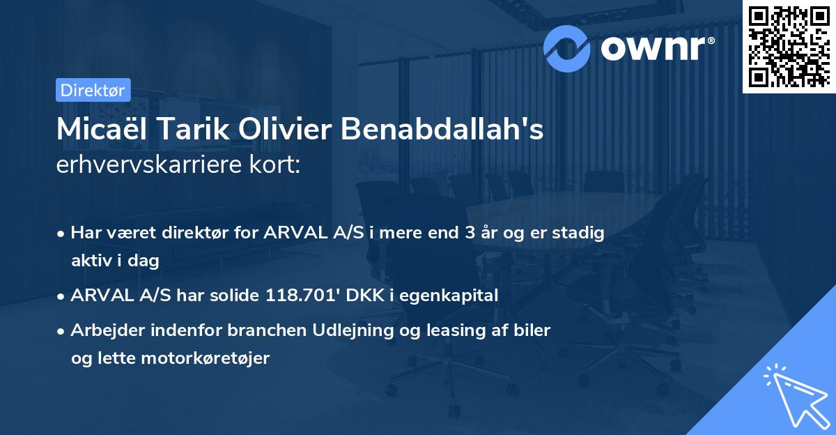 Micaël Tarik Olivier Benabdallah's erhvervskarriere kort