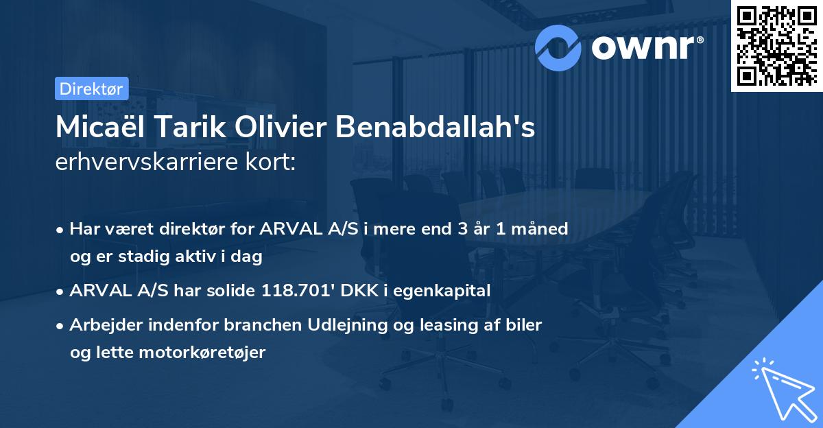 Micaël Tarik Olivier Benabdallah's erhvervskarriere kort
