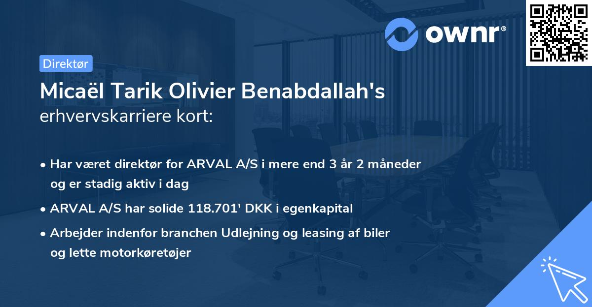Micaël Tarik Olivier Benabdallah's erhvervskarriere kort