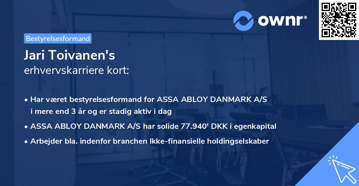Jari Toivanen's erhvervskarriere kort