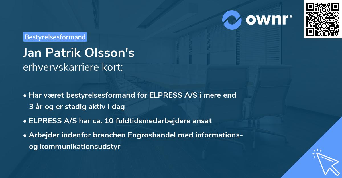 Jan Patrik Olsson's erhvervskarriere kort