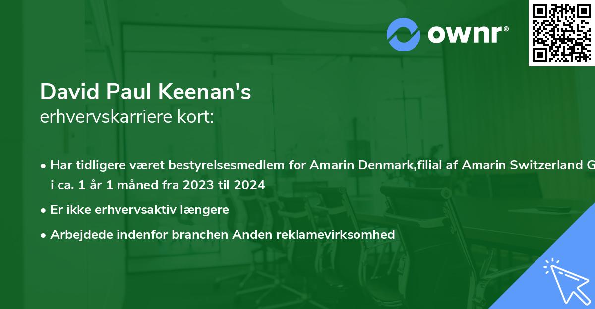 David Paul Keenan's erhvervskarriere kort