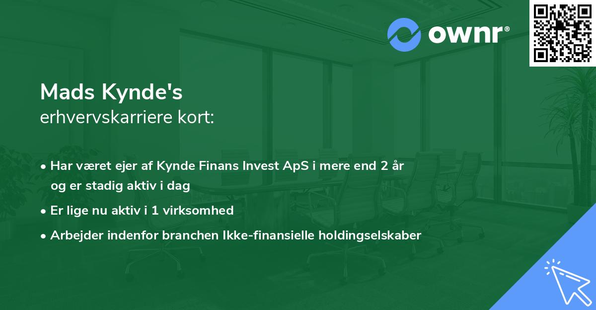 Mads Kynde's erhvervskarriere kort