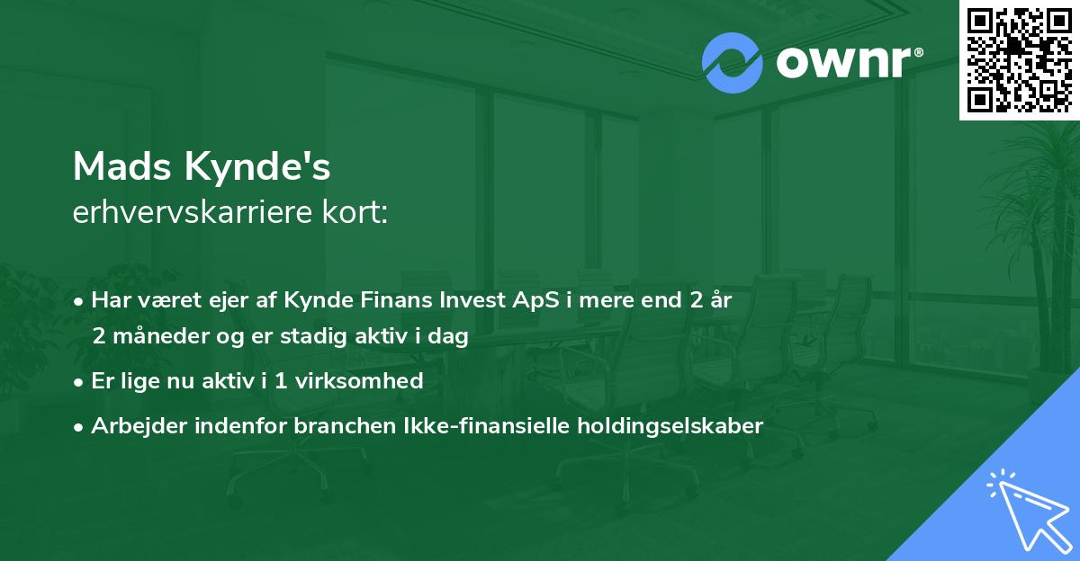 Mads Kynde's erhvervskarriere kort