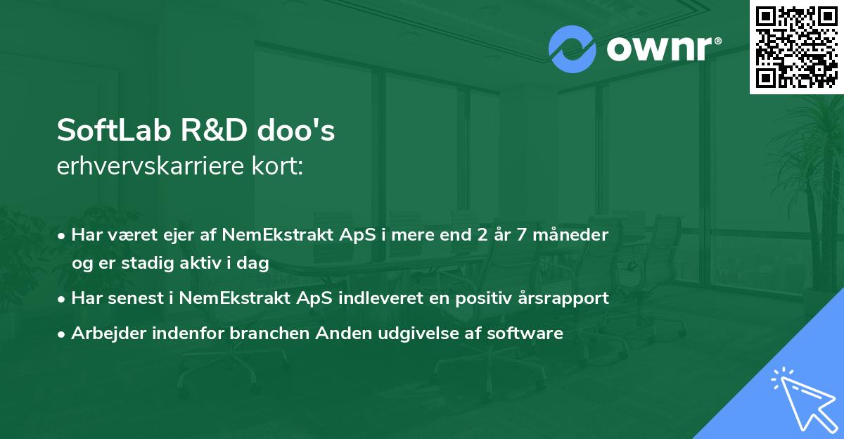 SoftLab R&D doo's erhvervskarriere kort