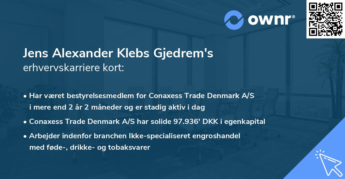 Jens Alexander Klebs Gjedrem's erhvervskarriere kort