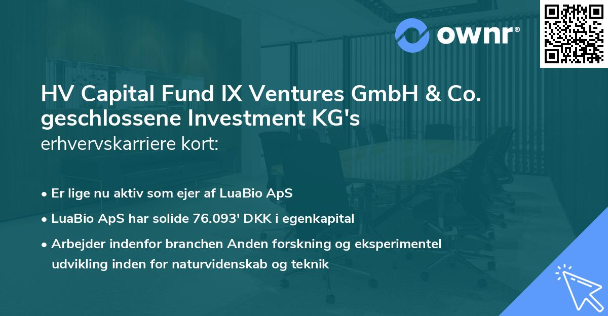 HV Capital Fund IX Ventures GmbH & Co. geschlossene Investment KG's erhvervskarriere kort
