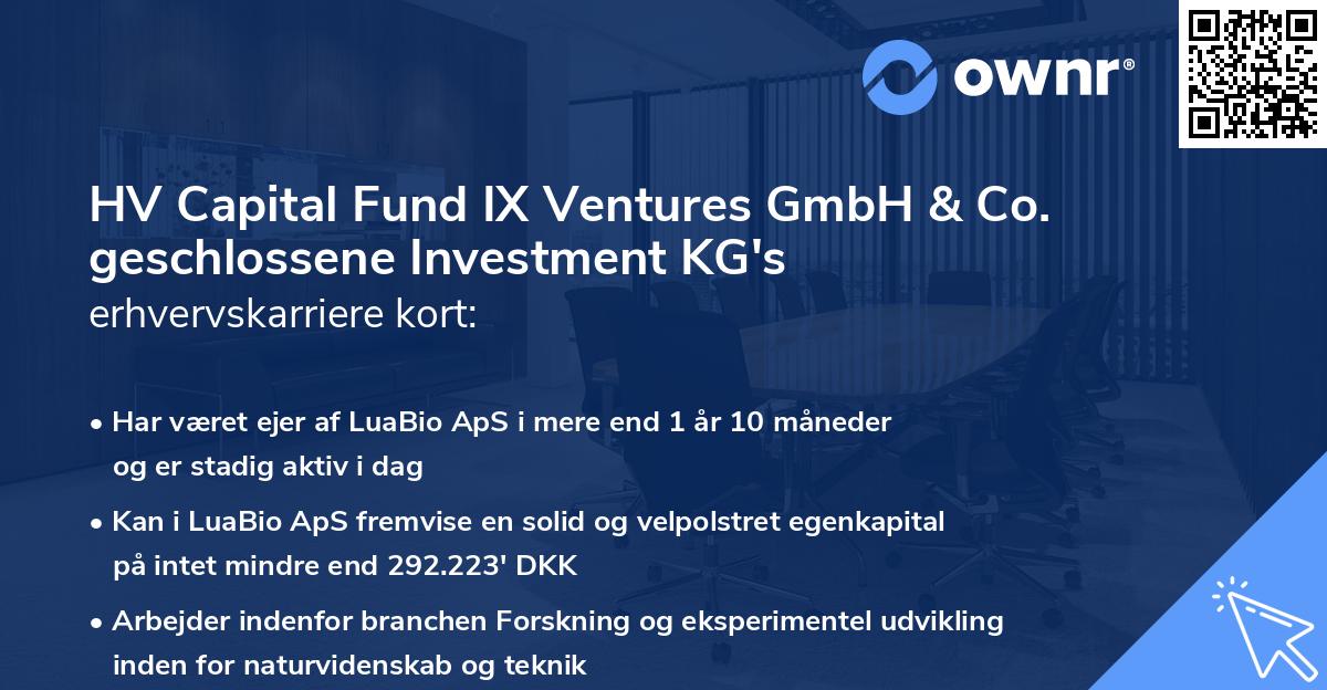 HV Capital Fund IX Ventures GmbH & Co. geschlossene Investment KG's erhvervskarriere kort