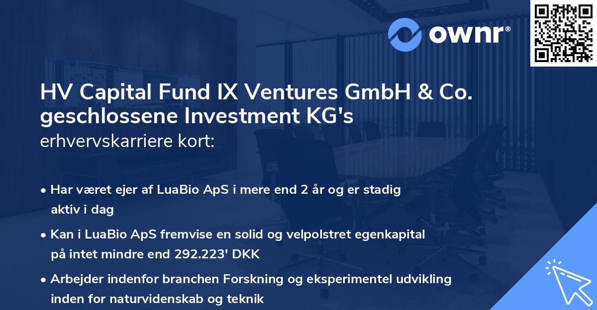 HV Capital Fund IX Ventures GmbH & Co. geschlossene Investment KG's erhvervskarriere kort