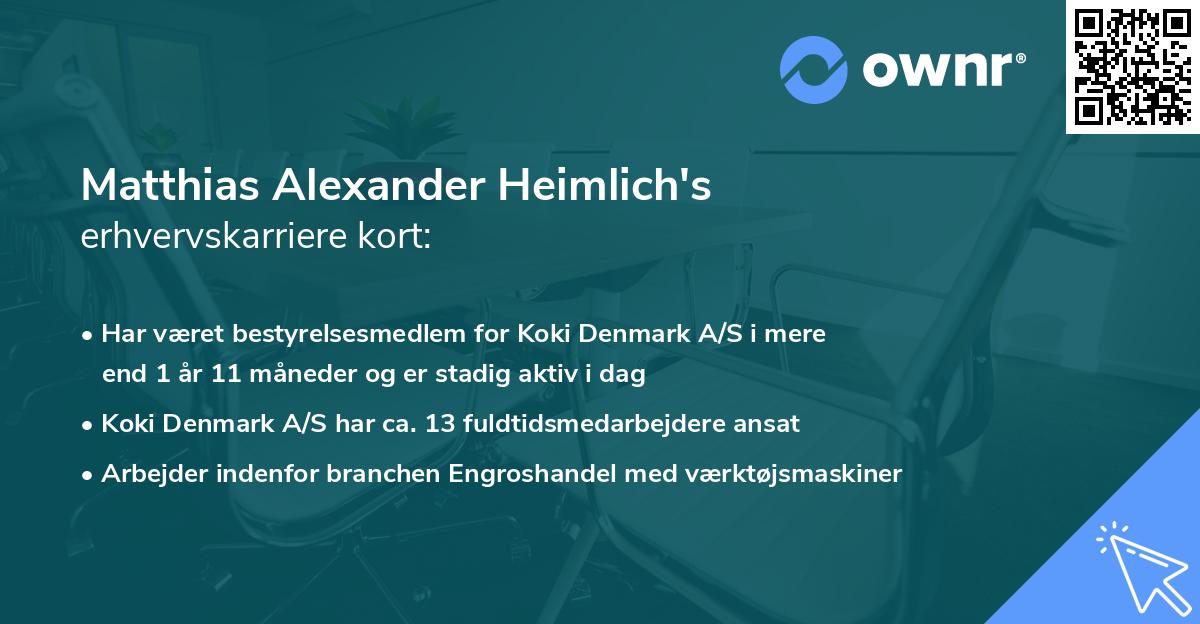 Matthias Alexander Heimlich's erhvervskarriere kort