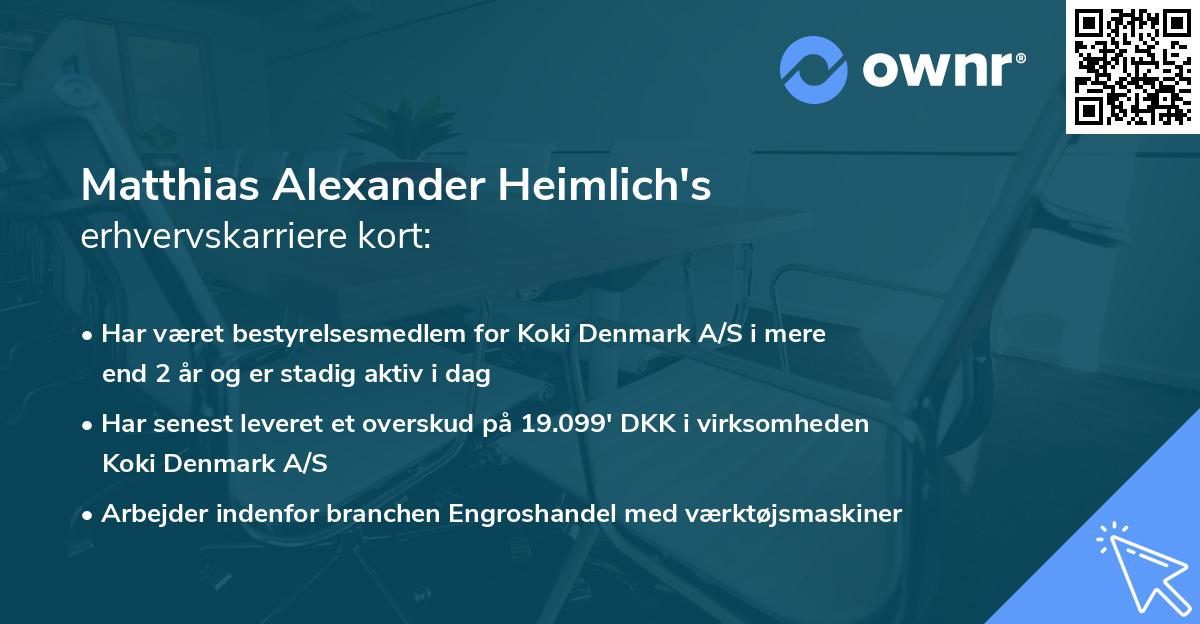Matthias Alexander Heimlich's erhvervskarriere kort