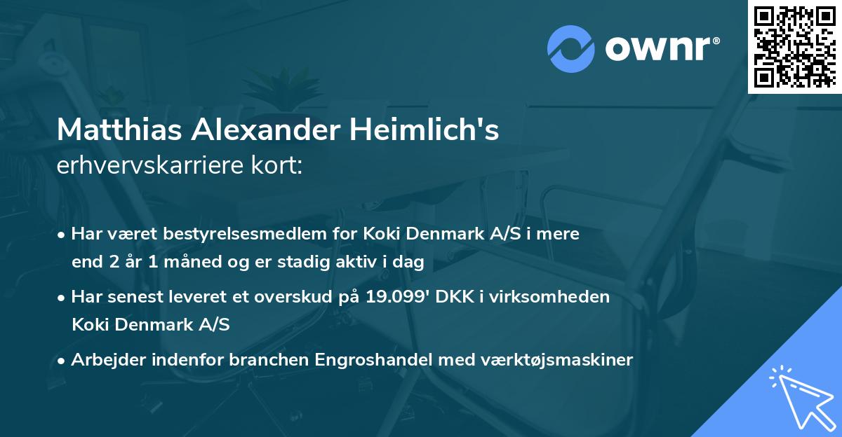 Matthias Alexander Heimlich's erhvervskarriere kort