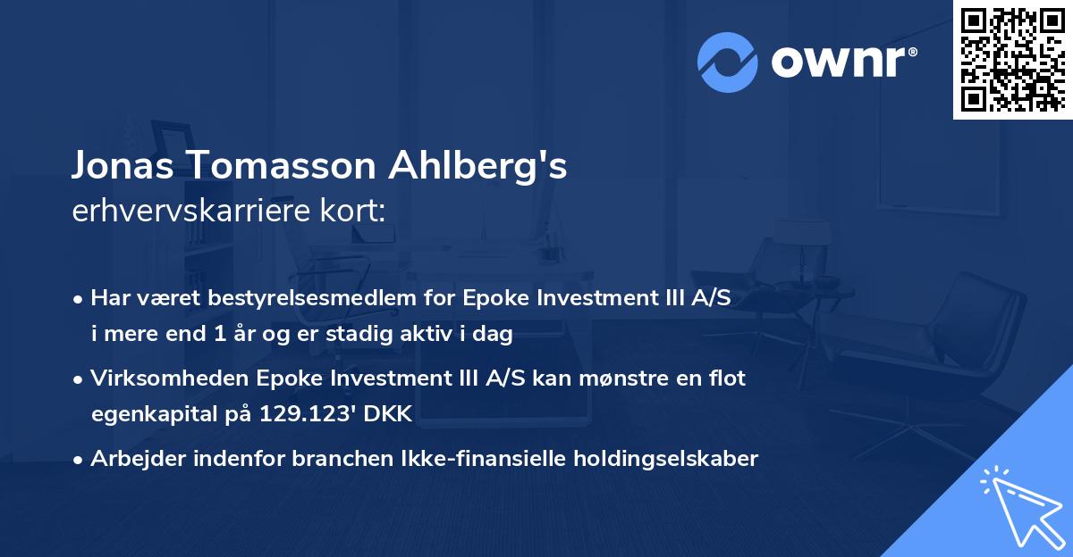 Jonas Tomasson Ahlberg's erhvervskarriere kort