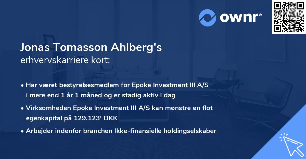 Jonas Tomasson Ahlberg's erhvervskarriere kort